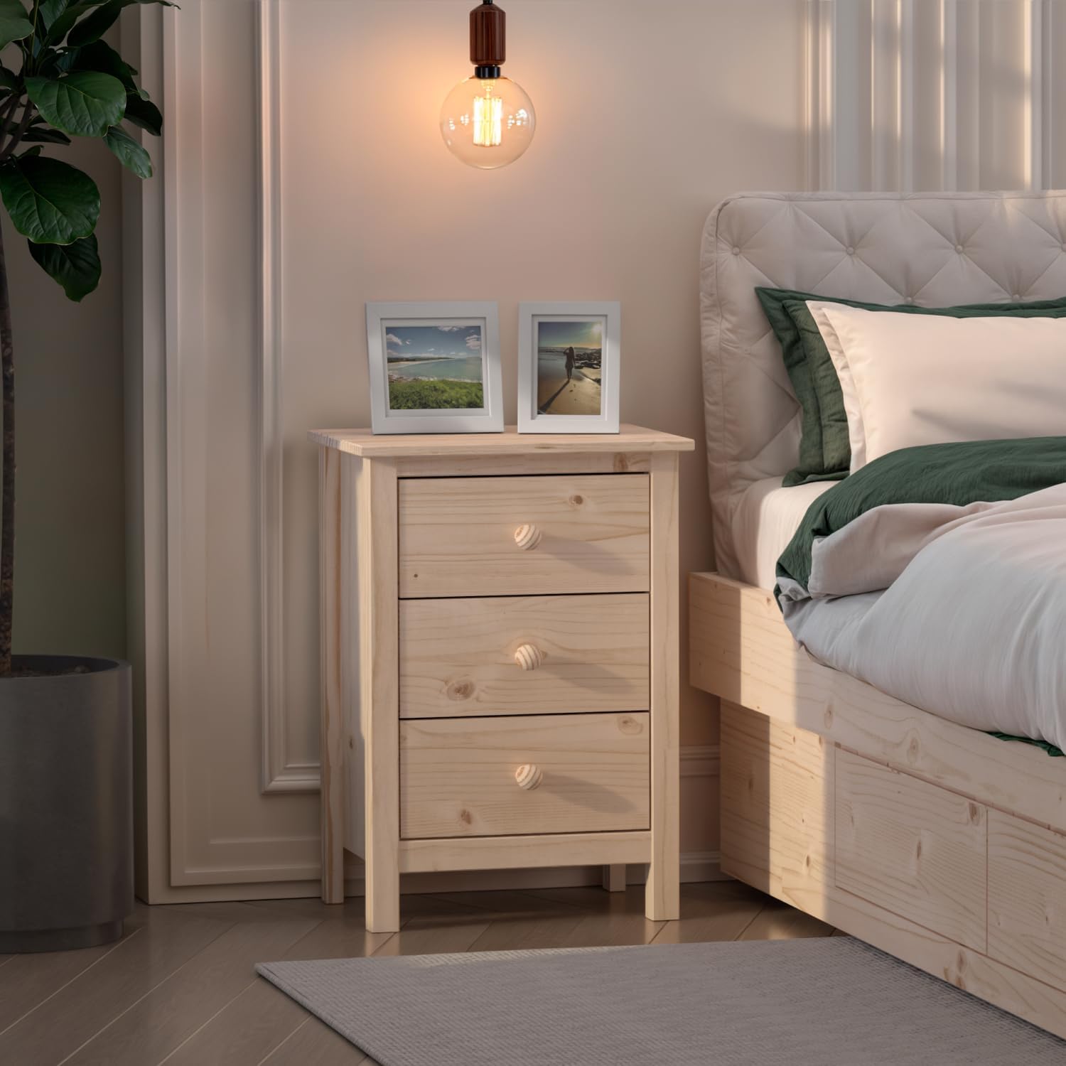 From the Tree Furniture Tall Nightstand with 3 Drawers - Solid Pine Wood Bedside Table with Spacious Storage & Sustainable Design - Honey Side Table for Bedroom Organization & Style