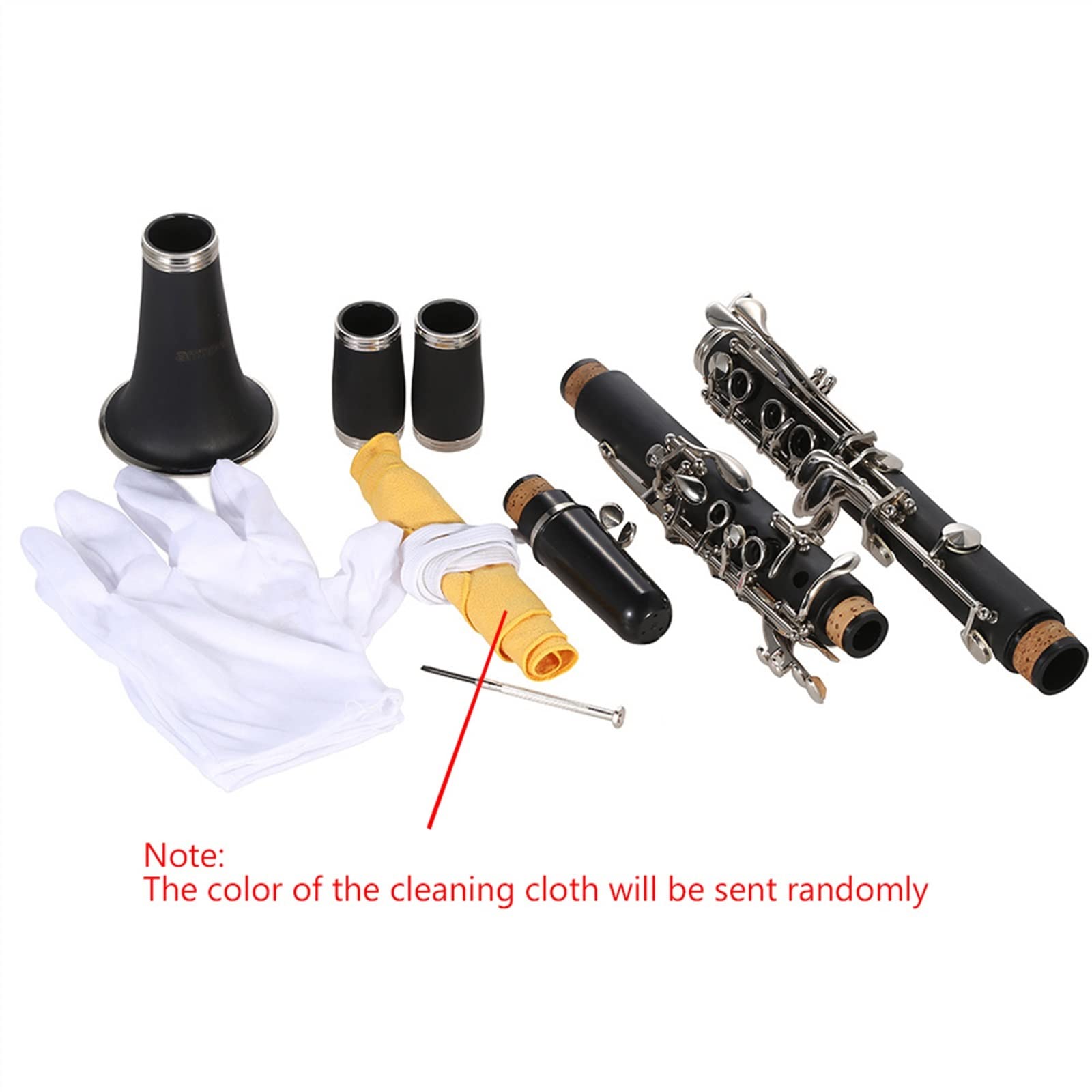 TSTS 17 Chiavi in ​​SIB Clarinetto Cupronichel Nichelato ABS con Panno di Pulizia Guanti Strumento A Fiato per Studenti Principianti Set per clarinetto per Studenti