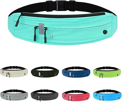 WATERFLY Running Belt Fanny Pack Runner Marathon Jogging Waist Pack Sport Workout Exercise Fitness Phone Holder Belt for Men Women Jogger Slim Waistband Black