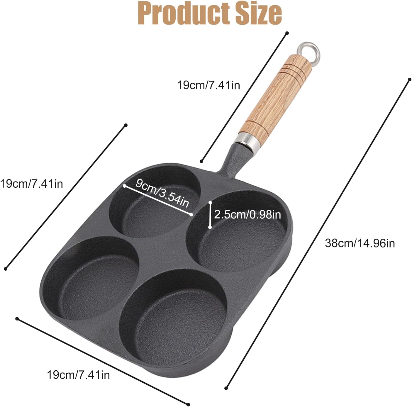Iron 4 Cup Omelette Pan Non Stick Frying Egg Tool With Single Round Hole Size 9cm Easy To Clean Breakfast Cast Iron Pan Suitable For Frying Eggs, Making Pancakes, Omelettes And Burgers
