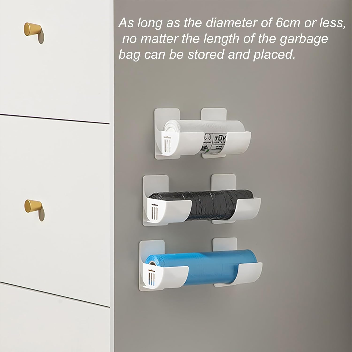4Pack No-Drill Kitchen Storage Rack,Wall Mounted Plastic Bag Organizer Grocery Bag Holder,Garbage Trash Bag Holder,Wraps,Hanging Rack for Home Organization Kitchen Organizers