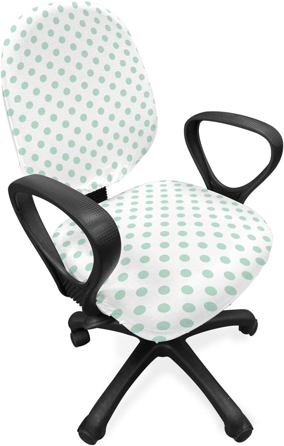 Ambesonne Green Office Chair Slipcover, Retro Pattern with Polka Dots in Pastel Color Theme Old Fashioned, Protective Stretch Decorative Fabric Cover, Standard Size, Mint Green White