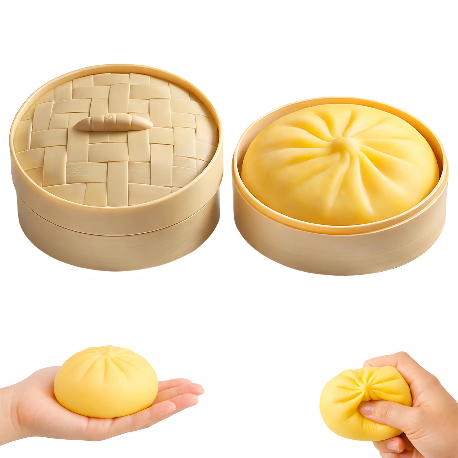 Dumpling Toy, 3 Piece Dumpling Squishy Set With Steamed Bun And Two Accessories, Soft Sensory Fidget Toys , Portable Pocket Sized Design For Home And Office Use