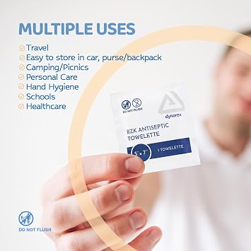 Dynarex DynaSafety BZK Antiseptic Towelettes - Sterile, Alcohol and Fragrance Free, Gentle Cleansing, Safe on Minor Wounds - 5 x 7 - Case of 10 Boxes, 100 per Box