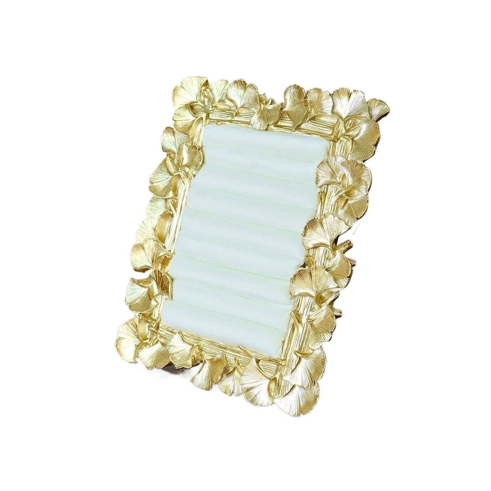 organizador de joyería Soporte de exhibición anillo terciopelo con decoración hojas Ginkgo(Blanco)