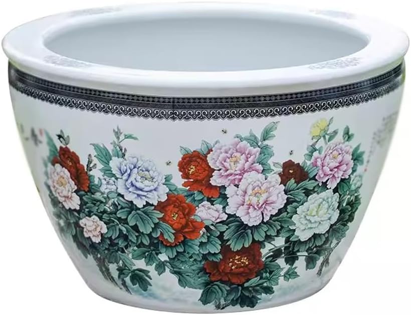 Fish Bowls Hydroponic Plant Container Ceramic Lotus Water Lily Goldfish Tank Large Special Water Basin Living Room Balcony Garden Decoration Cylinder Aquarium Entry Fish Tank (Size : 63cm)