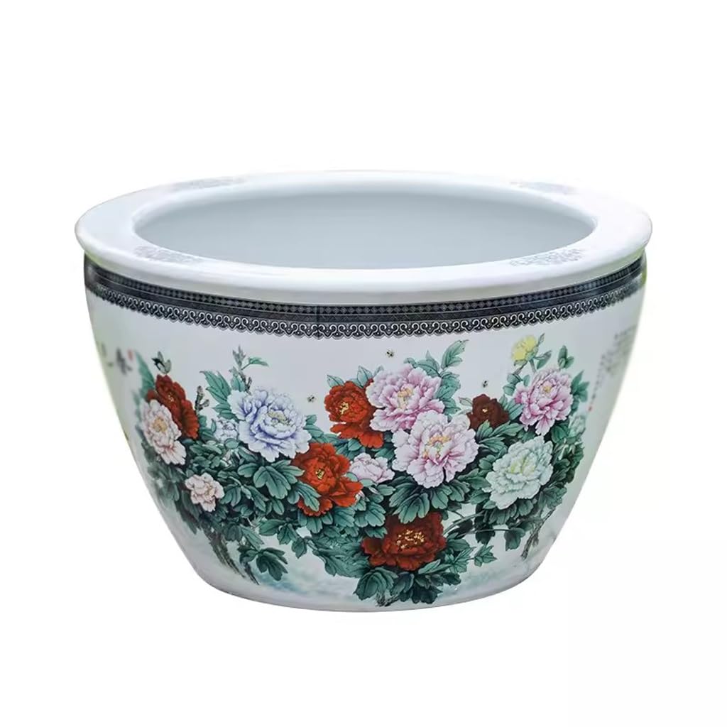 NEBE Aquarium Céramique Lotus nénuphar réservoir de Poisson Rouge Grand Bassin d'eau spécial Salon Balcon Jardin décoration Cylindre Aquarium Simple Et LéGer De Luxe(42cm)