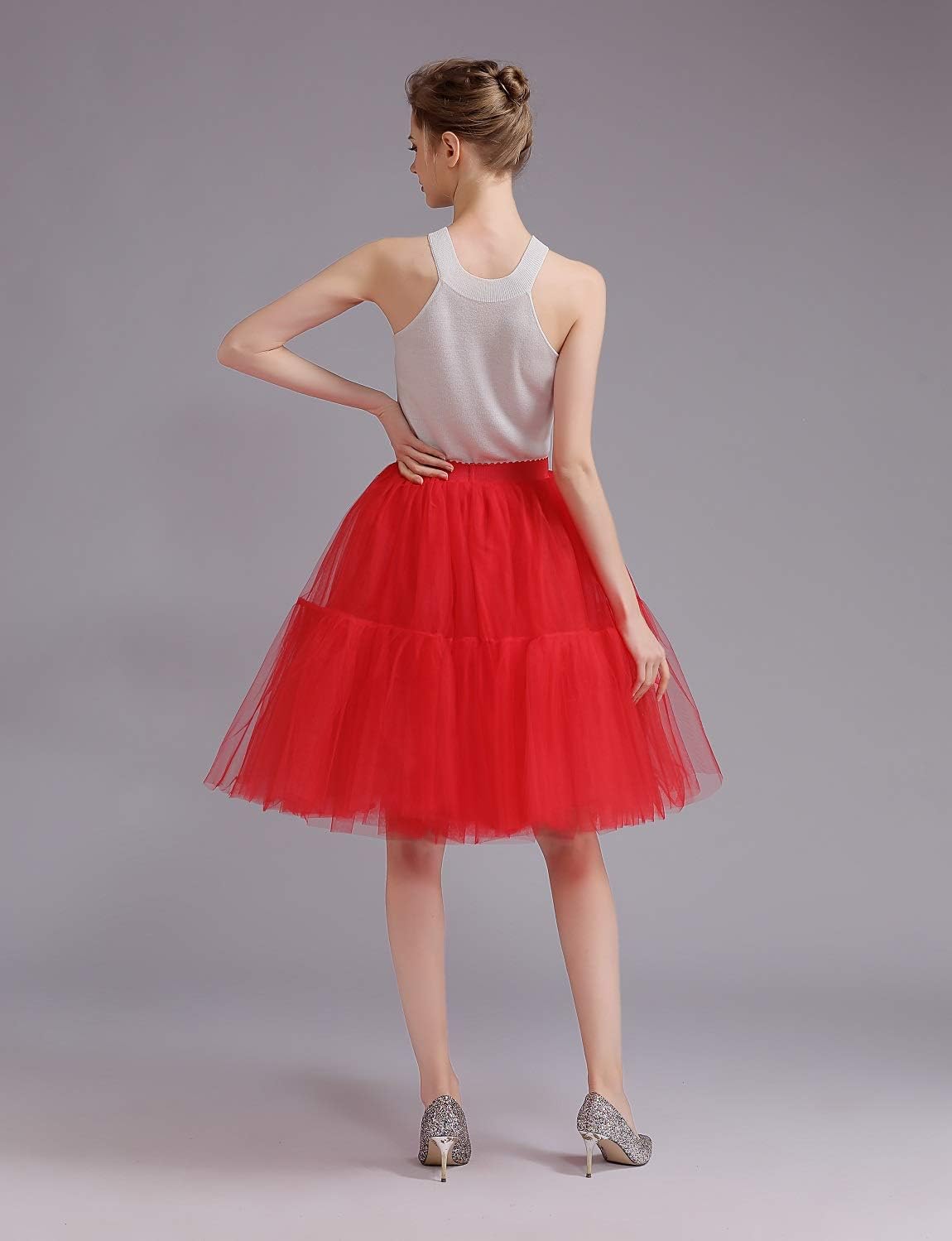 Womens Knee Length Princess Petticoat Underskirt Tulle Tutu Skirt for Prom Party P84