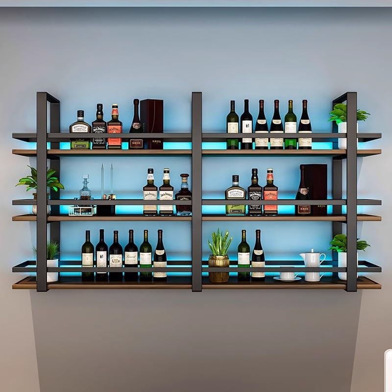 Étagères de bar flottantes LED pour salon, le mini bar industriel mural parfait