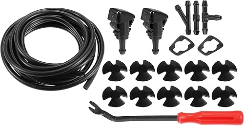 ACROPIX Kit de boquilla de limpiaparabrisas delantero para Dodge para RAM para Dodge Charger con manguera de 118.1in, paquete de 17 unidades, color