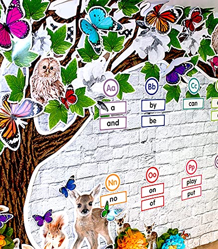 Schoolgirl Style Woodland Whimsy Bulletin Board Set—Large 6-Piece Tree Cutout with Green Leaves for Bulletin Boards, Chalkboards, Wall Décor, Classroom Decorations (49 pc)
