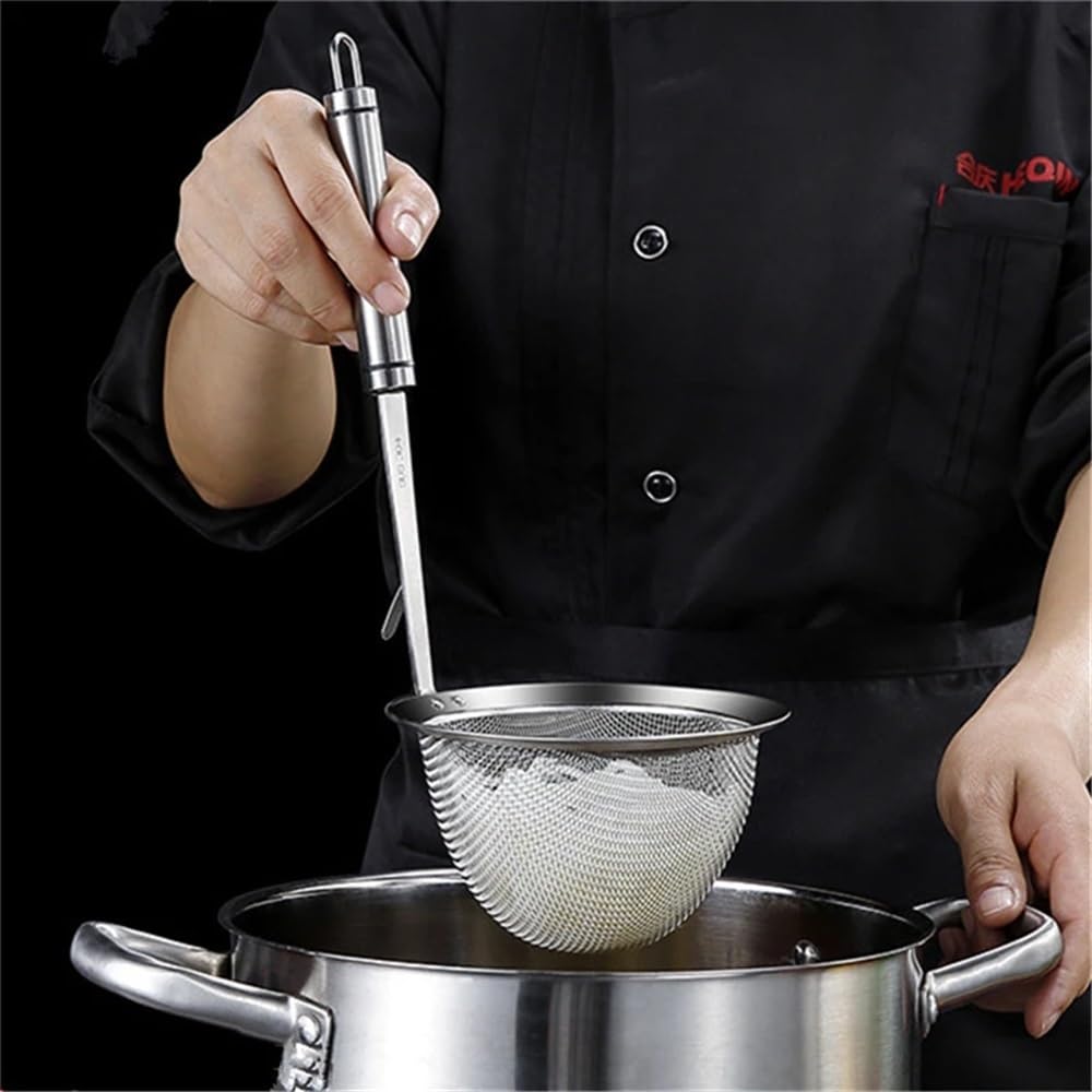 Cesta de freidora Cesta coladora Colgante de Acero Inoxidable con Mango Largo, colador de Fideos for ollas Calientes, Filtro de Aceite, Cuchara, Utensilios de Cocina(Medio)