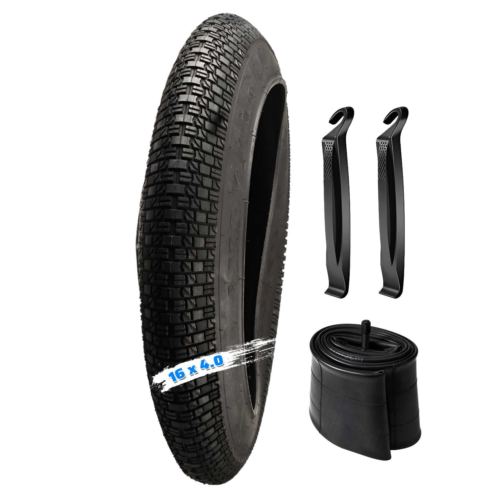 Upgraded Opona rowerowa 16x4.0, opona gruba 16 x 4.0, wbudowana stalowa linka, zestaw opon rowerowych 16 cali i dętki z dźwigniami do opon, kompatybilna z rowerem miejskim/górskim 16x4