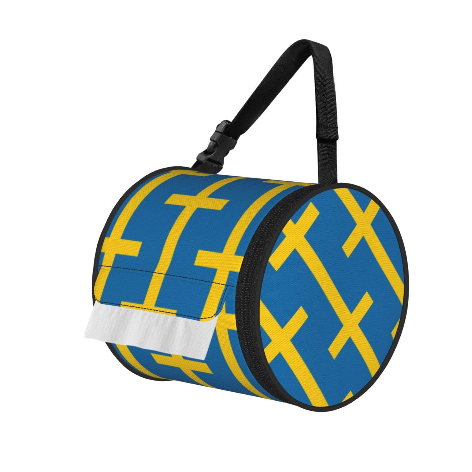 Swedish flag Printed Portable Tissue Roll Case, Standard-Size Fit, Oxford Cloth for Wall Camping Backpack