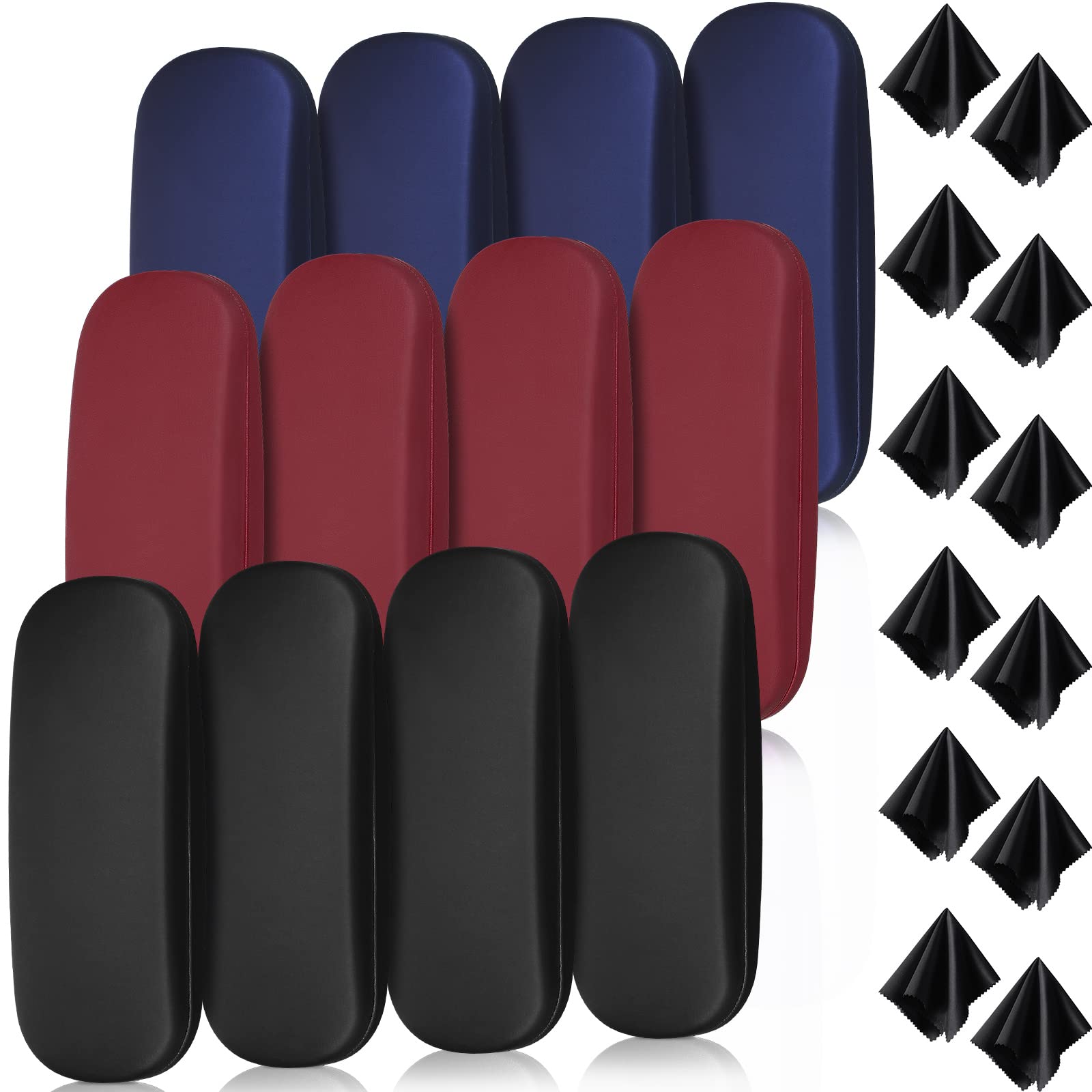 12 Pack Hard Shell Glasses Case PU Leather Eyeglass Case with Eyeglass Cloth Protective Sunglasses Protector for Women and Men