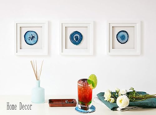 Miniatura 7 de Posavasos de ágata natural en rebanadas con protector de goma juego de 4unidades azul Q1 Blue