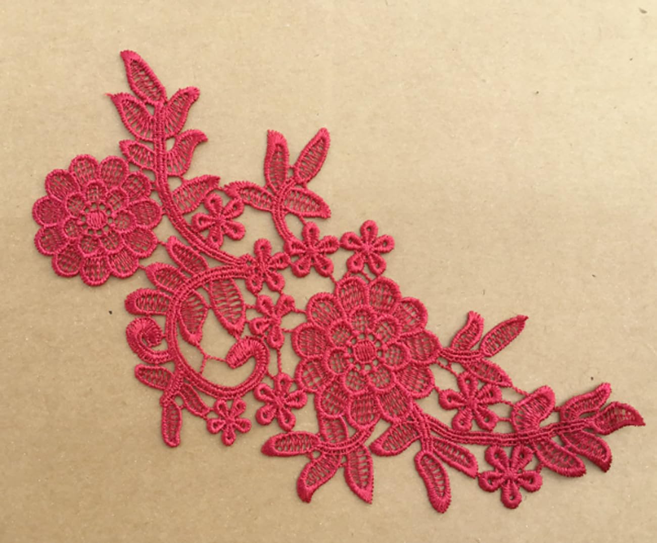 4 Pieces Floral lace Applique sew on Guipure lace Motif #5 (Dark Red) - Image 2