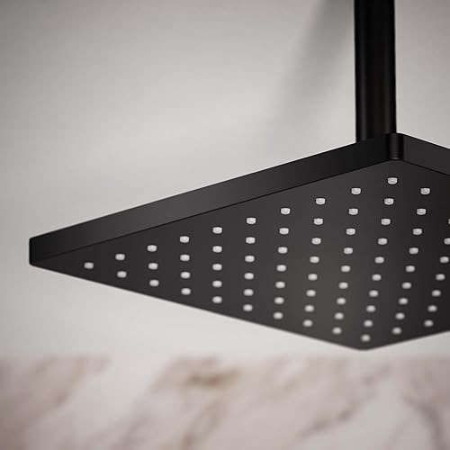 Miniatura 5 de KOHLER 26149-BL Honesty - Cabezal de ducha cuadrado de 10 pulgadas de una sola función, montaje en pared o techo, 2.5 GPM, color negro mate