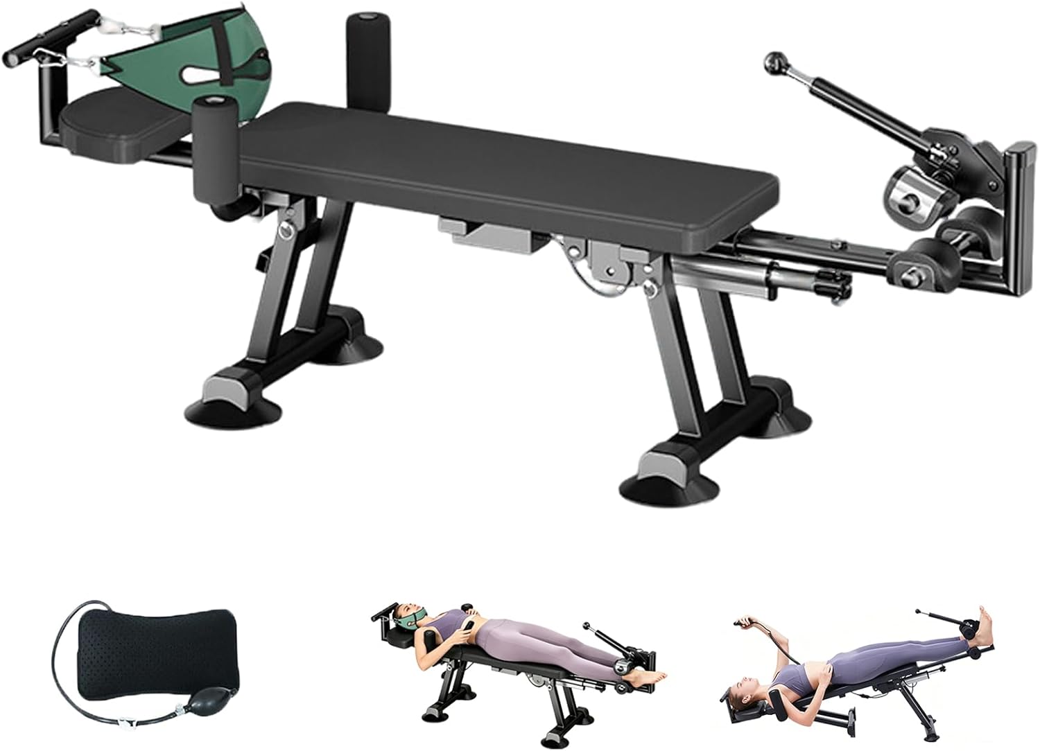 Fitness Full Body Traction & Stretch Table, Portable and Foldable Lumbar Support Stretcher Decompression Table, Adjustable Stretcher Bed Inversion Bench for Home