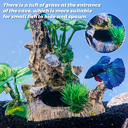 Image of Ameliade Aquarium Cave Decorations Fish Tank Artificial Silk Plants Ornaments Leaf Pad Hammock Hides Decor Small Fish Bowl Accessories Beta Toys (2PCS)