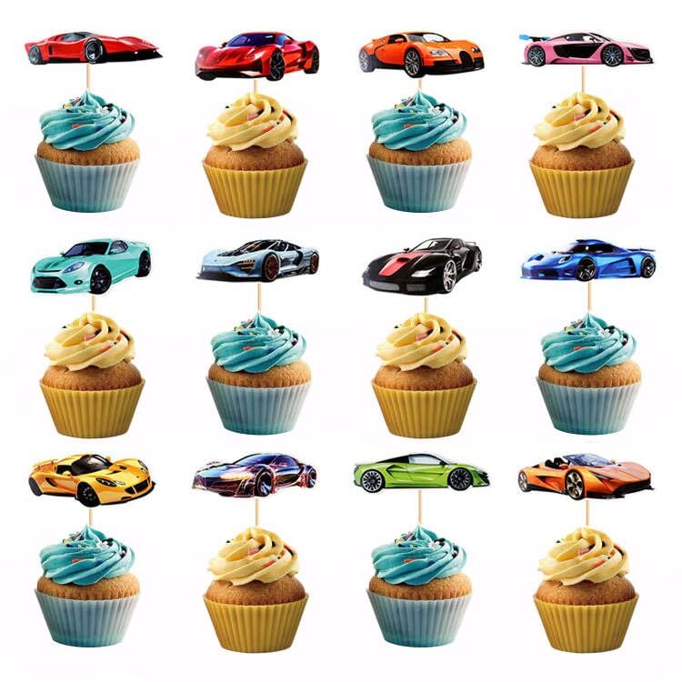 24 Pack Racing Car Cupcake Toppers Fighting Race Car Cupcake Picks Racing Sports Theme Cake Decorations for Baby Shower Kids Birthday Party Supplies