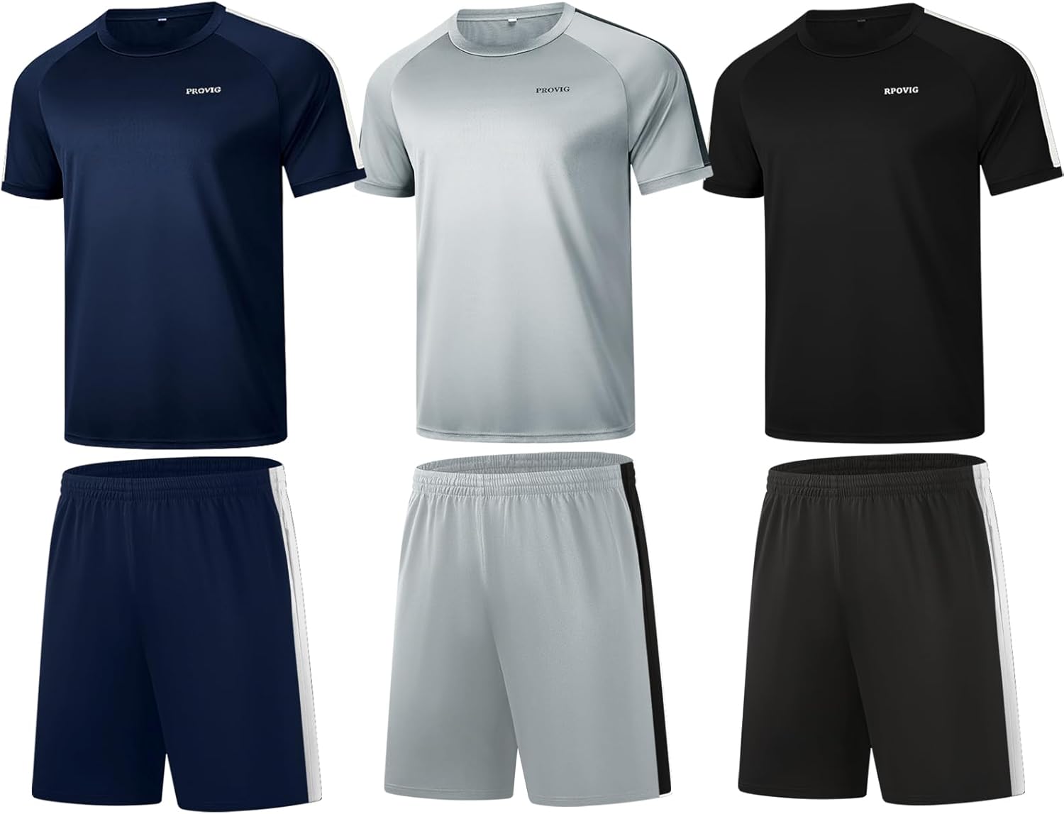 RPOVIG Shirts Shorts Workout Set:Men's 3 Pack Clothes Short set outfits Gym Active Athletic Basketball
