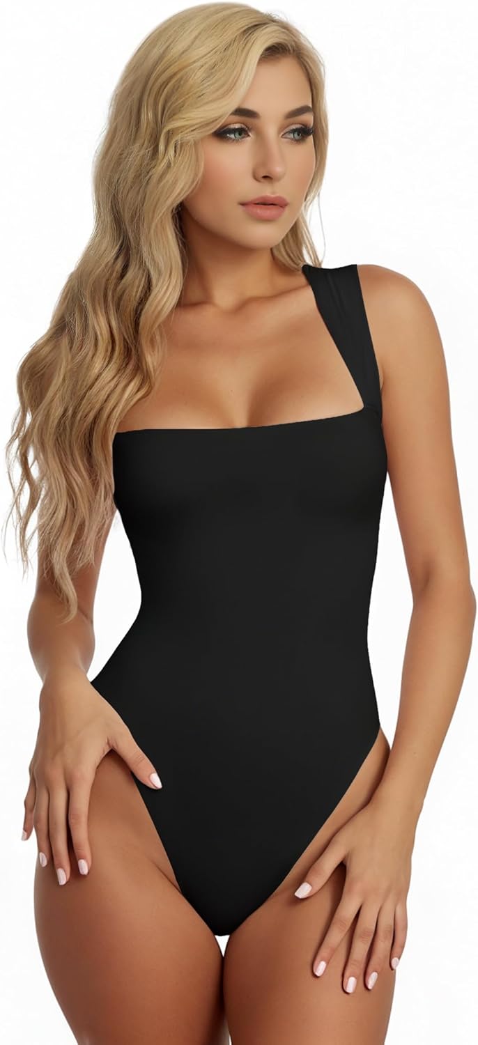 Women’s Sexy Square Neck Sleeveless Bodysuits Racerback Thong Body Suit Halter Leotard Tank Top for Going Out - Image 4