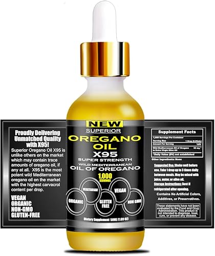 Miniatura 8 de Gotas de aceite de orégano orgánico 1,000 porciones, suministro para 12 meses, aceite silvestre de orégano 9X Carvacrol, apoyo inmunológico