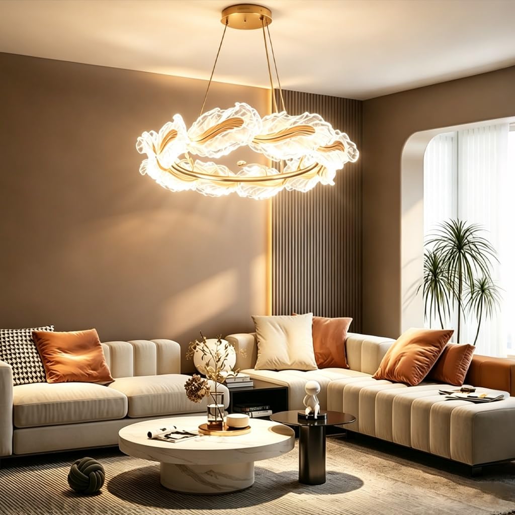 LED 3 Colori Commutabile Vetro Acrilico Anello Sospensione Base Metallica Filo Regolabile Lampada Soffitto Appesa Per Soggiorno Sala Da Pranzo Semi-Incassata Lampadario Design Moderno