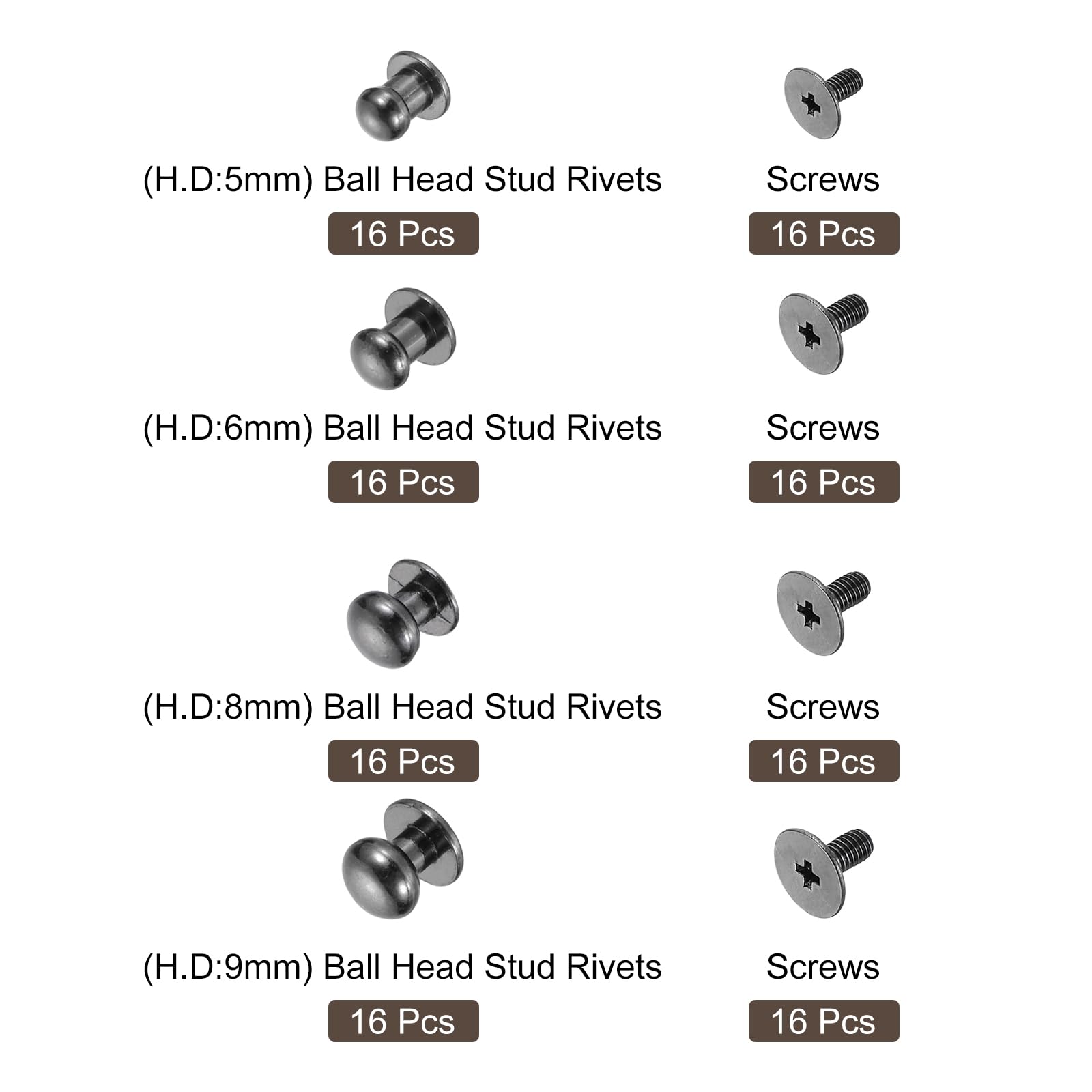 Leather Button Stud Uxcell 4mm Ball Head Stud Rivets Screw Back, 50Pack ...