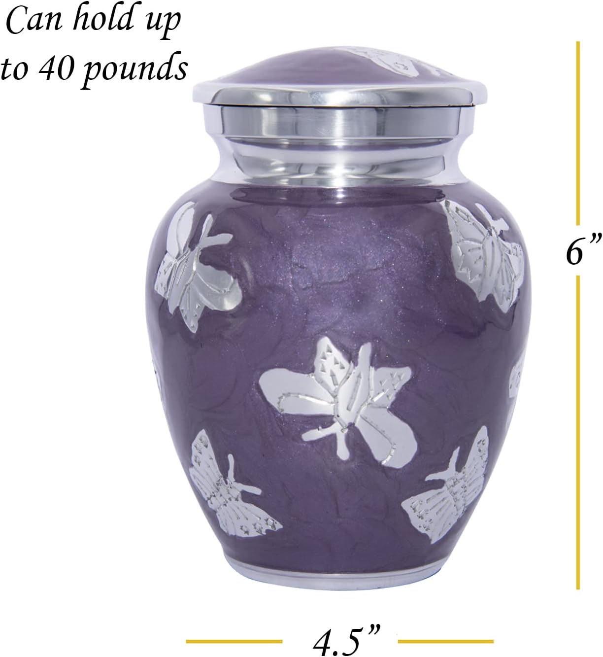 Purple Butterfly Medium Cremation Urn for Human, Pets, Infants