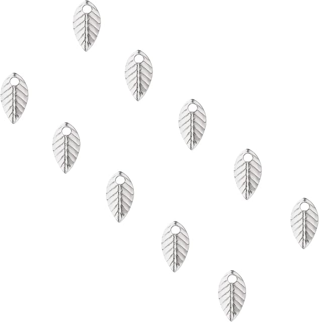 UNICRAFTALE 500pcs 7mm Leaf Pattern Charms 316 Stainless Steel Pendants Metal Leaf Charms 1mm Small Hole Pendants for DIY Necklaces Jewelry Making Accessory