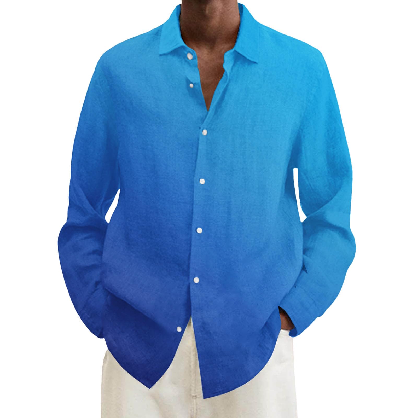 Generico Camicia Uomo con Risvolto A Bottoni Maniche Lunghe, Indumento Leggero Ideale per Vacanze E Uscite sulla Spiaggia