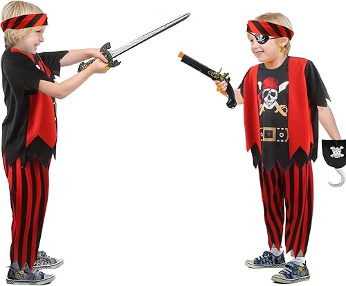 Miniatura 6 de Disfraz de pirata para niños, disfraz de capitán pirata, conjunto de juego para niños y niñas, Halloween, juego de rol, fiesta de máscaras, cosplay