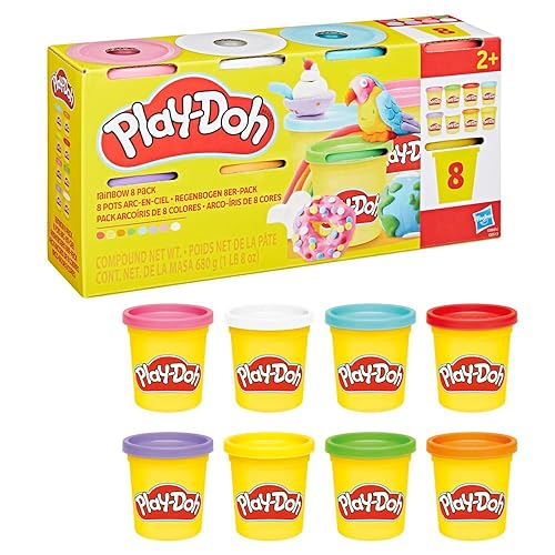 Play-Doh Regenbogen 8er-Pack Farben à 85 g, Knetmasse-Set mit exklusiven zarten Farben, perfekt zum Teilen auf einer Party und als schönes geschenk für Kinder ab 2 Jahren