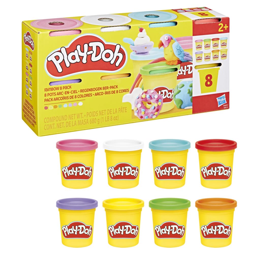 Play-Doh Regenbogen 8er-Pack Farben à 85 g, Knetmasse-Set mit exklusiven zarten Farben, perfekt zum Teilen auf einer Party und als schönes geschenk für Kinder ab 2 Jahren
