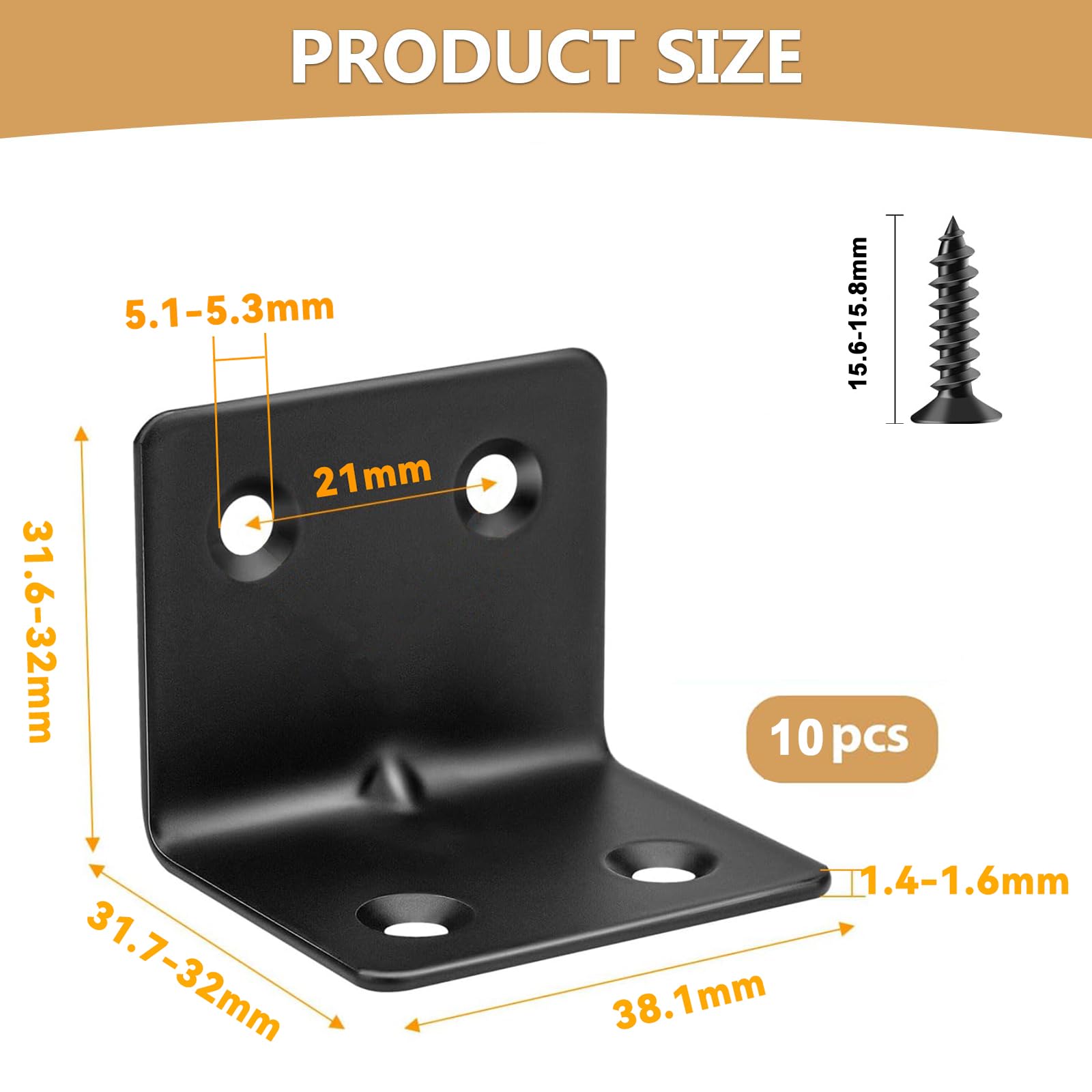 Wavanta 10Pcs Black Angle Brackets 30 x 30 x 40mm - Image 2