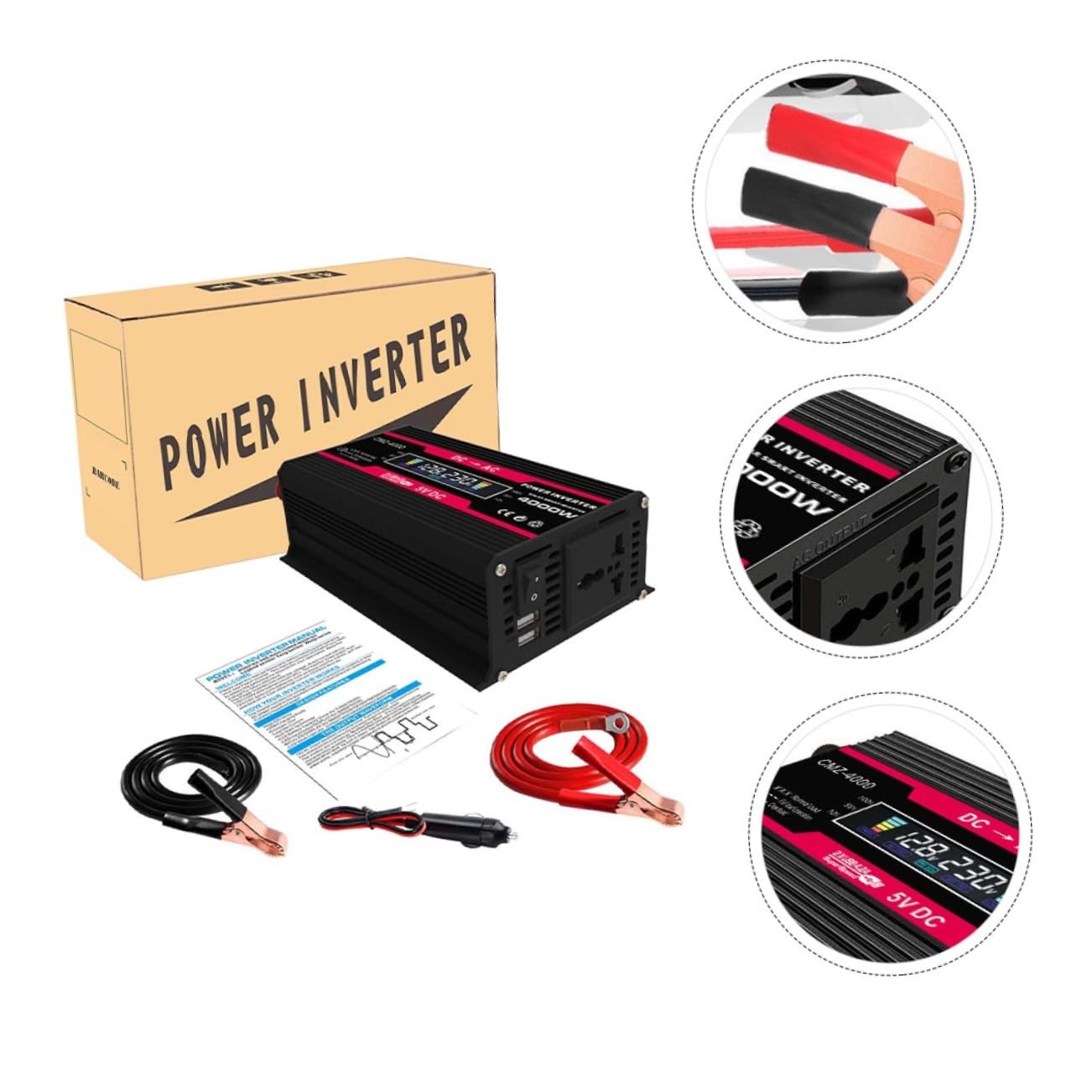Inverter Di Potenza Display Lcd Digitale Convertitore Per Auto Con Porte Usb e Protezione Completa Scocca in Lega Di Alluminio-magnesio e Di Raffreddamento Intelligente