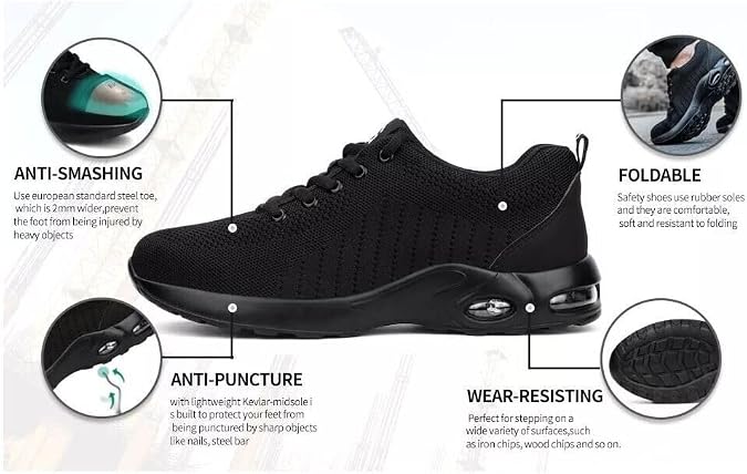 Mens Safety Trainers Work Boot Shoes | Lightweight Boots Non Slip, Breathable, Puncture Proof, Shock Absorbing Womens