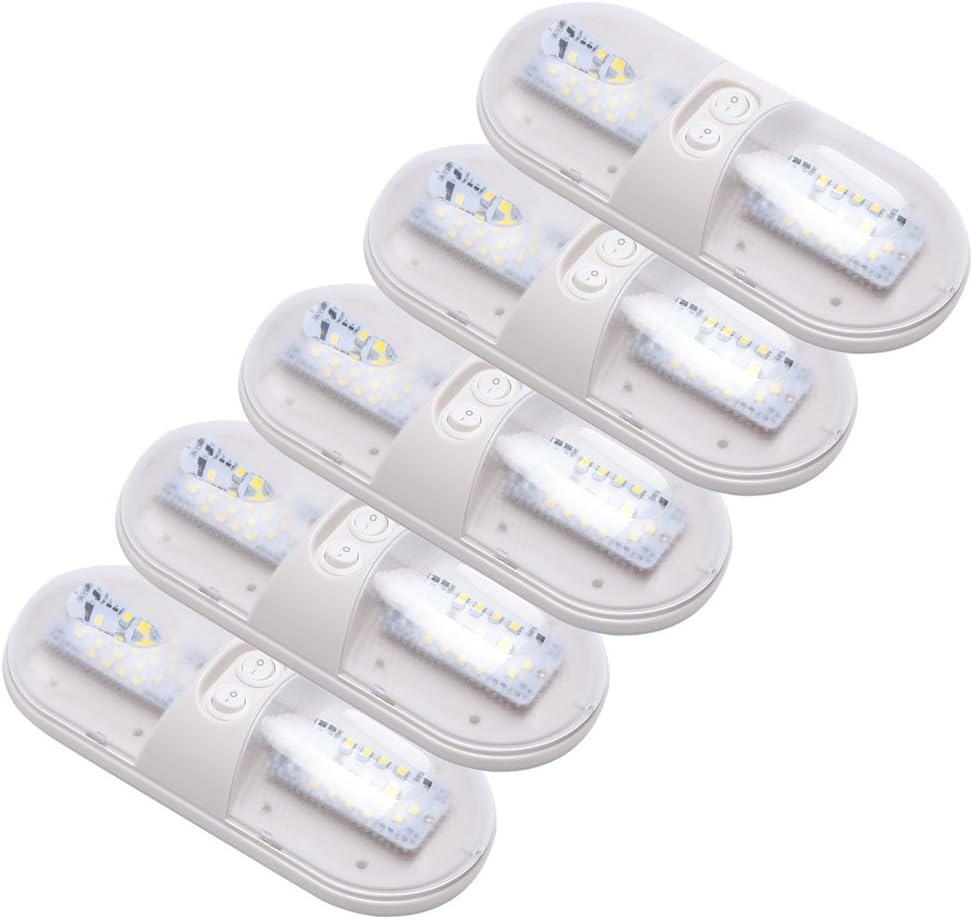 Mallofusa 5Pcs LED Dome Light with 2-way Switch Car Ceiling Camper Trailer Marine Lamp 2 Wedge Base 18-21 LUM 12V