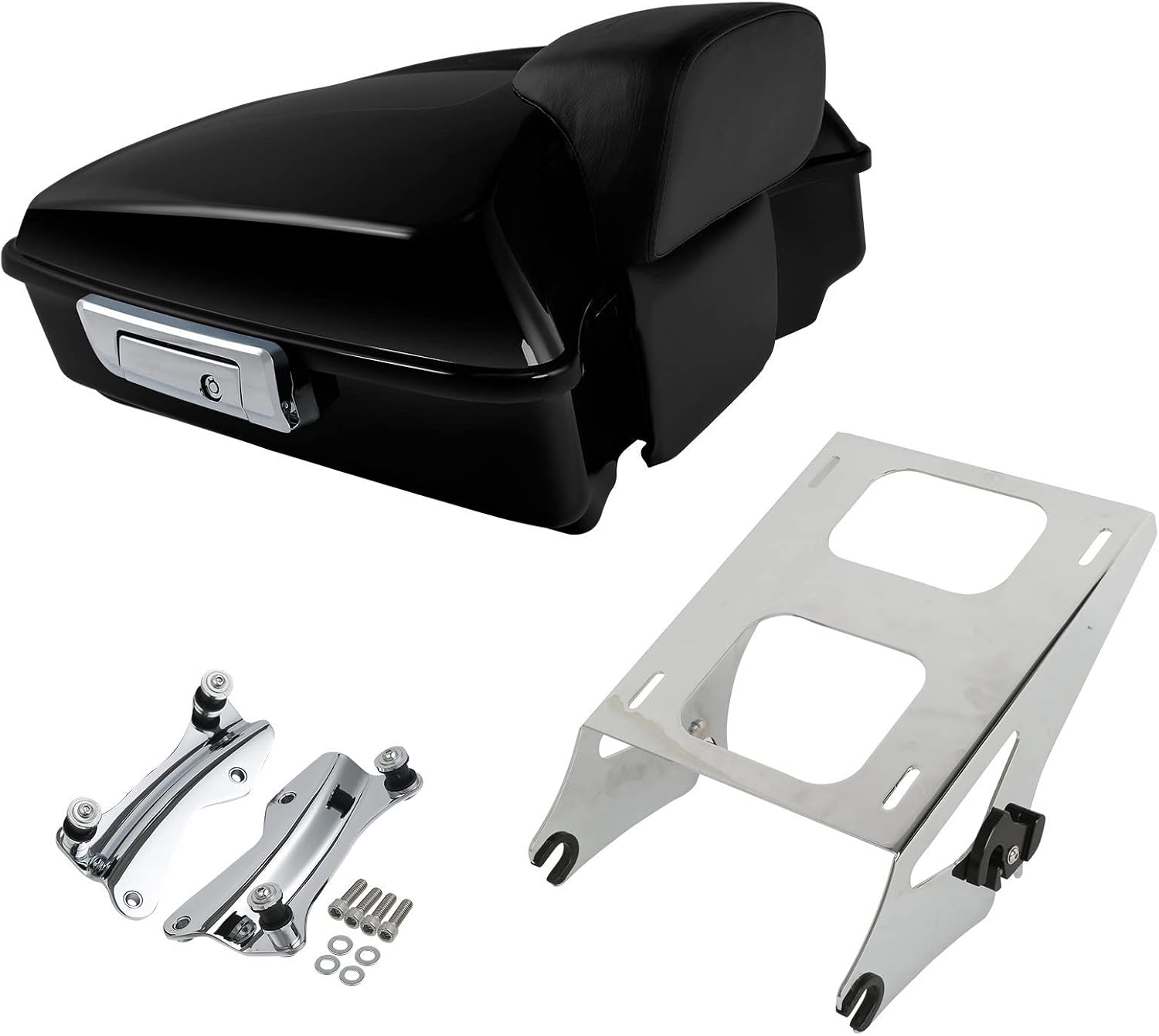 XMT-MOTO Chopped Tour Trunk+Backrest Pad+Chrome Luggage rack+Docking kit Fit for Harley Touring 2014-later Vivid Black Chopped Trunk w/Chrome Latch