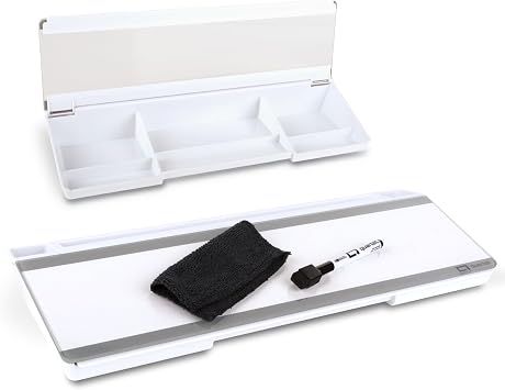 Quartet Glass Dry Erase White Board, Flip-Top Desktop Pad for Notetaking, 18" x 6" Whiteboard with Storage, Templates and Dry Erase Marker, White Surface Q090F04-R