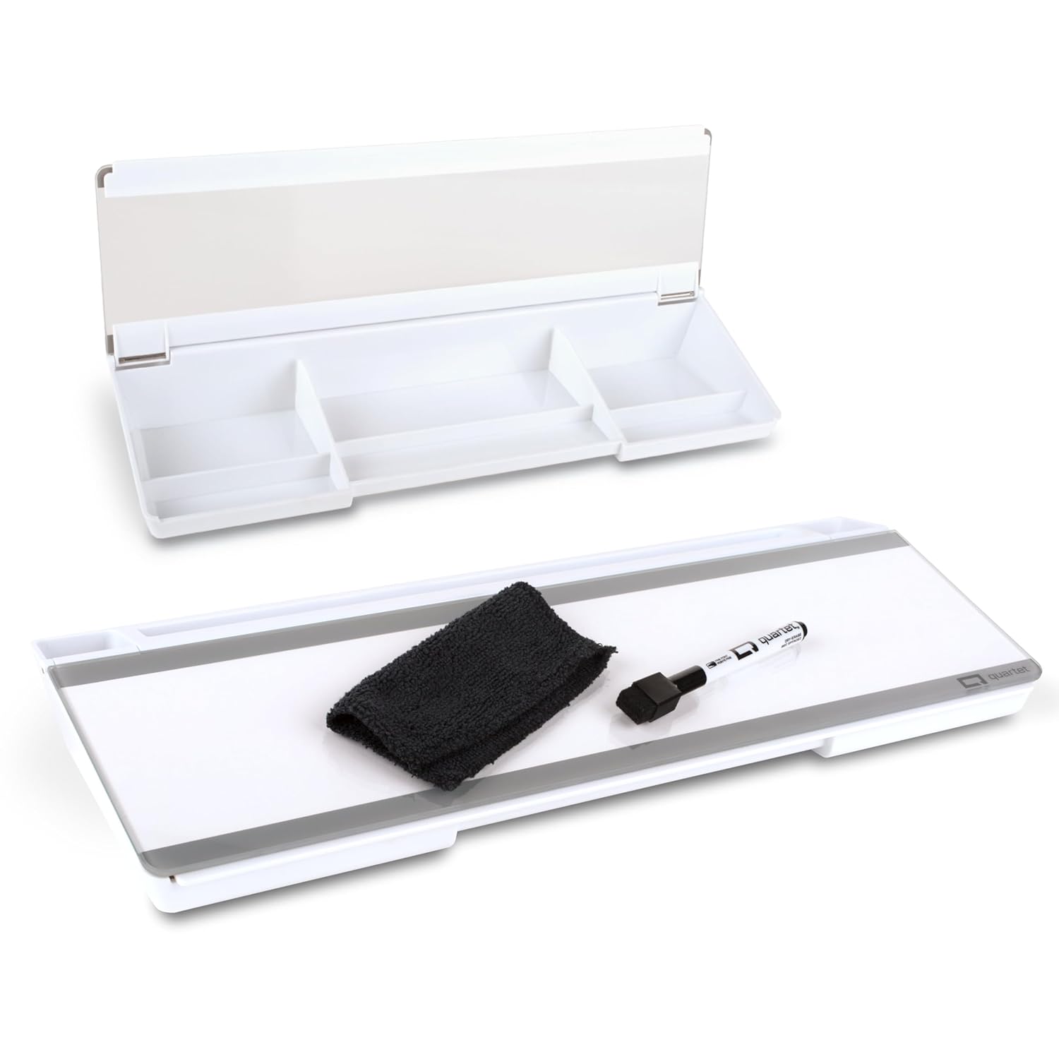 ( incomplete) Quartet Glass Dry Erase White Board, Flip-Top Desktop Pad for Notetaking, 18" x 6" Whiteboard with Storage, Templates and Dry Erase Marker, White Surface (Q090F04-R)