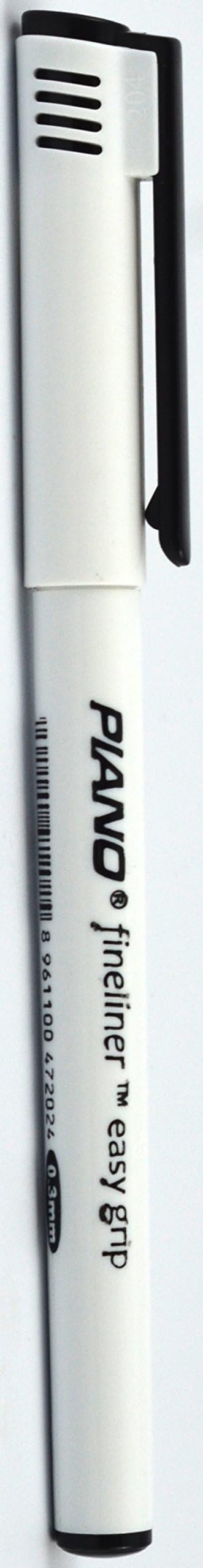 Piano FINE Liner Easy Grip 0.3mm Ink Pen Pack of 10 Black, Blue, RED, Turquoise, Green, Pink, Violet & Gold (Black)