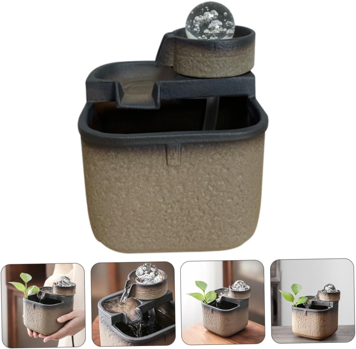 Ceramic Running Water Ornament Desktop Decor Small Tabletop Fountain for Home Office with Unique Design and Craftsmanship Relaxing Waterfall Sound Modern Feng Shui Accent