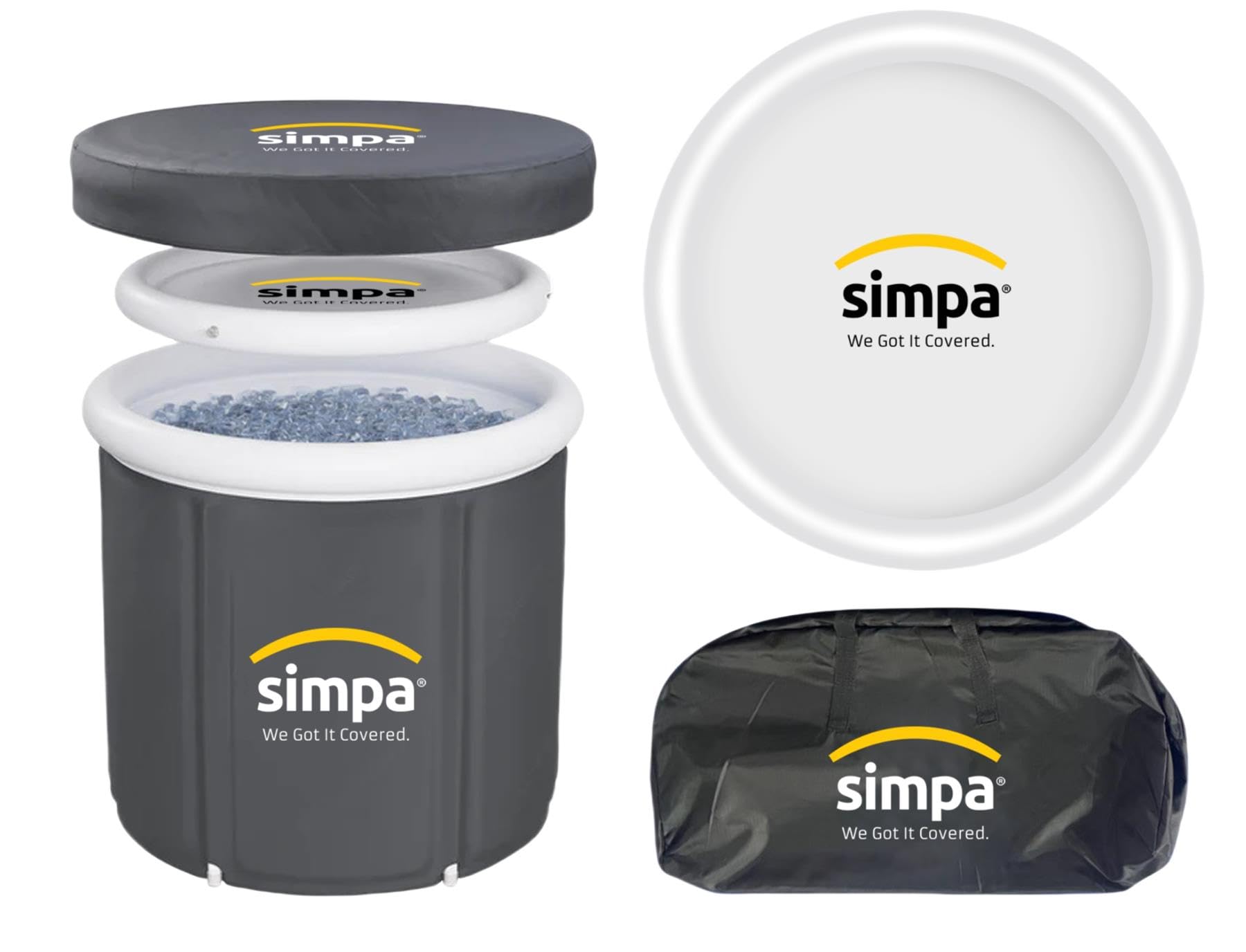 Simpa Grey Large 330L Ice Bath Tub Cold Water Therapy Ice Plunge Recovery Pod With Lid & All-Weather Cover. Suitable For Athletes & Well Being Treatments.