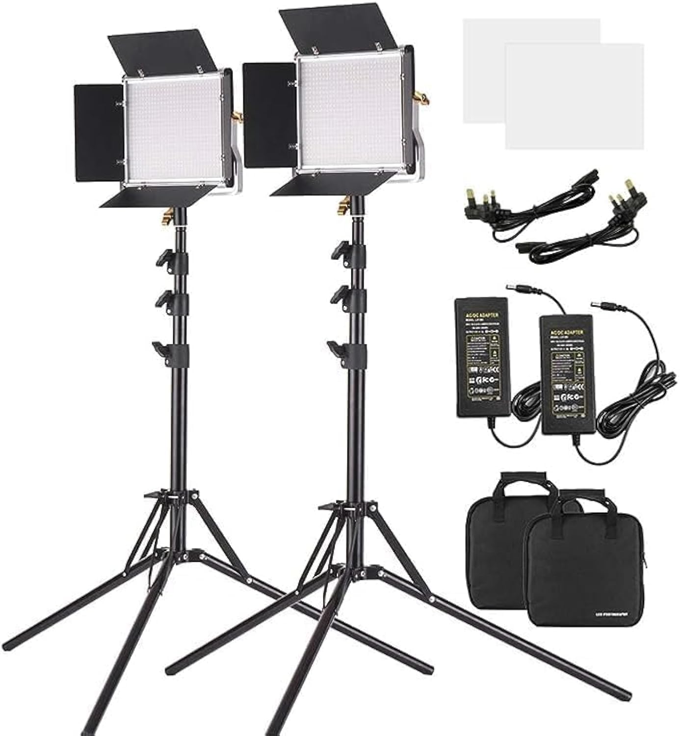 LED Video Light 2 Packs and 78.7 Inches Stand Lighting Kit Dimmable 660 LED Bulbs Bi-Color Light Panel 3200-5600K CRI 85+ with U Bracket & Barndoor for Studio Photography Video Outdoor Shootingاضاءه