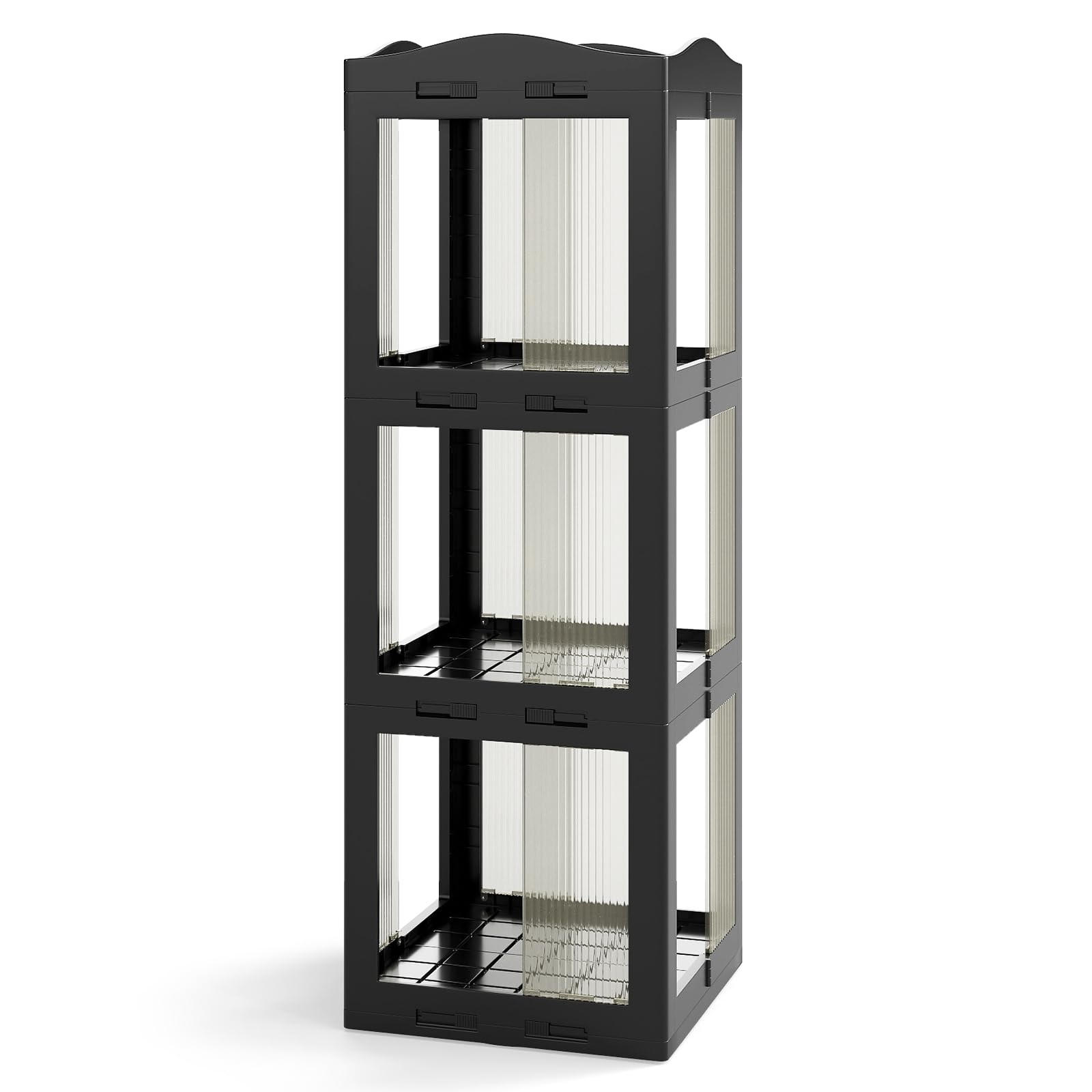 RELAX4LIFE Libreria Girevole a 360°, Scaffale a 3/4/5 Livelli con Pannelli Trasparenti e Base Girevole, Mobile Contenitore per Camera da Letto, Soggiorno e Ufficio in Casa (Nero,3 Livelli)