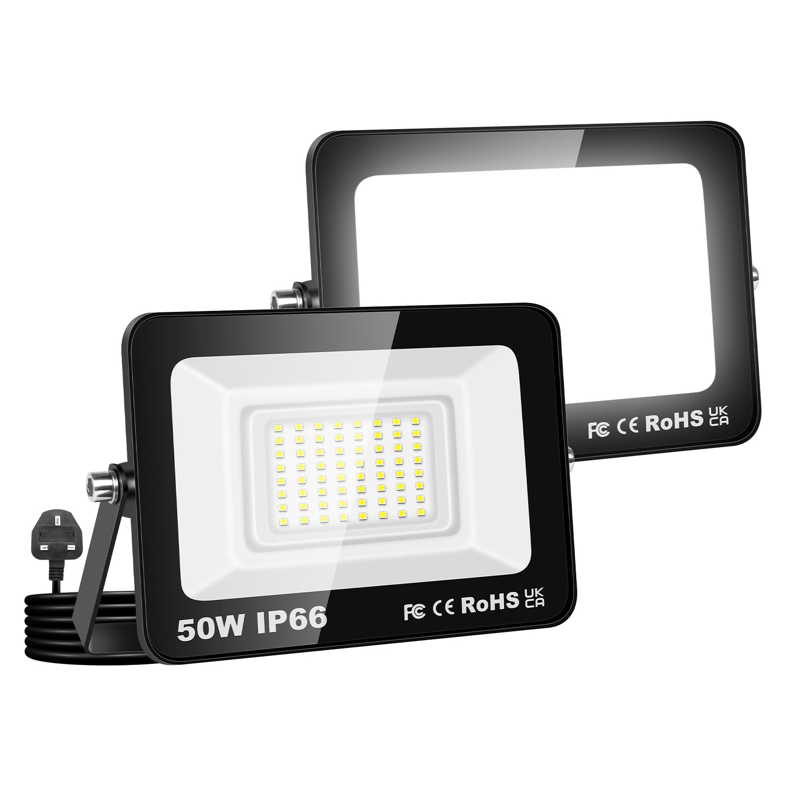 Willpower 2PCS Outdoor LED Floodlights 50W 5000LM, Flood Lights with Plug