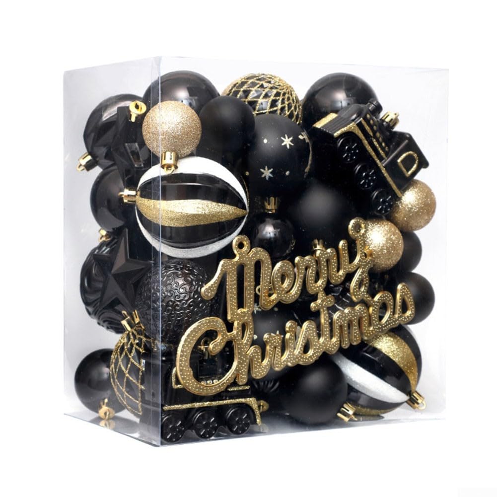 65-teiliges Weihnachtskugel-Ornament-Set, Weihnachtsbaumschmuck, hängende Kugeln, Weihnachtskugel, Dekoration, bruchsicher, Weihnachtsbaumschmuck für Weihnachtsbaum, Hochzeit, Party (Schwarz